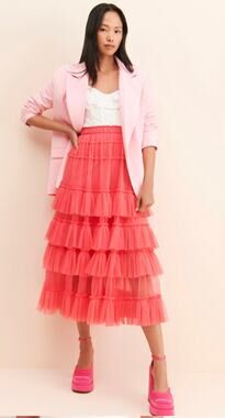 NWT Anthropologie Nikasha Tiered Tulle Midi Skirt Pink/Rose XS